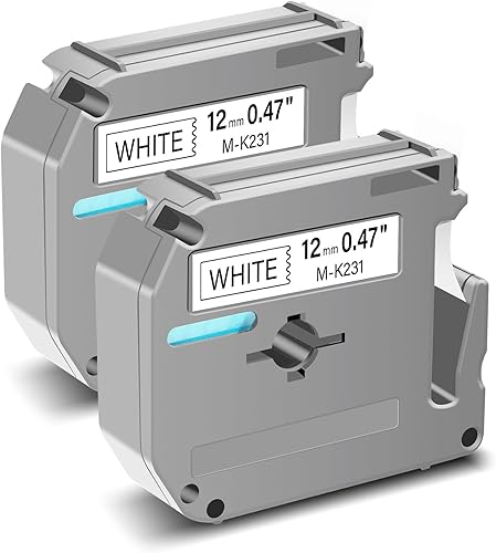 GREENCYCLE Paquete de 2 cintas compatibles con Brother P Touch M M231 MK231 M-231 M-K231s de 0.47 pulgadas, etiqueta blanca para Brother Ptouch