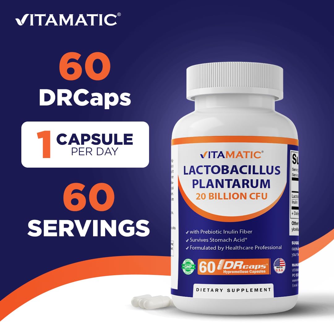 Vitamatic Lactobacillus Plantarum, 20 Billion CFU, 60 DR Capsules — Amazon image 3