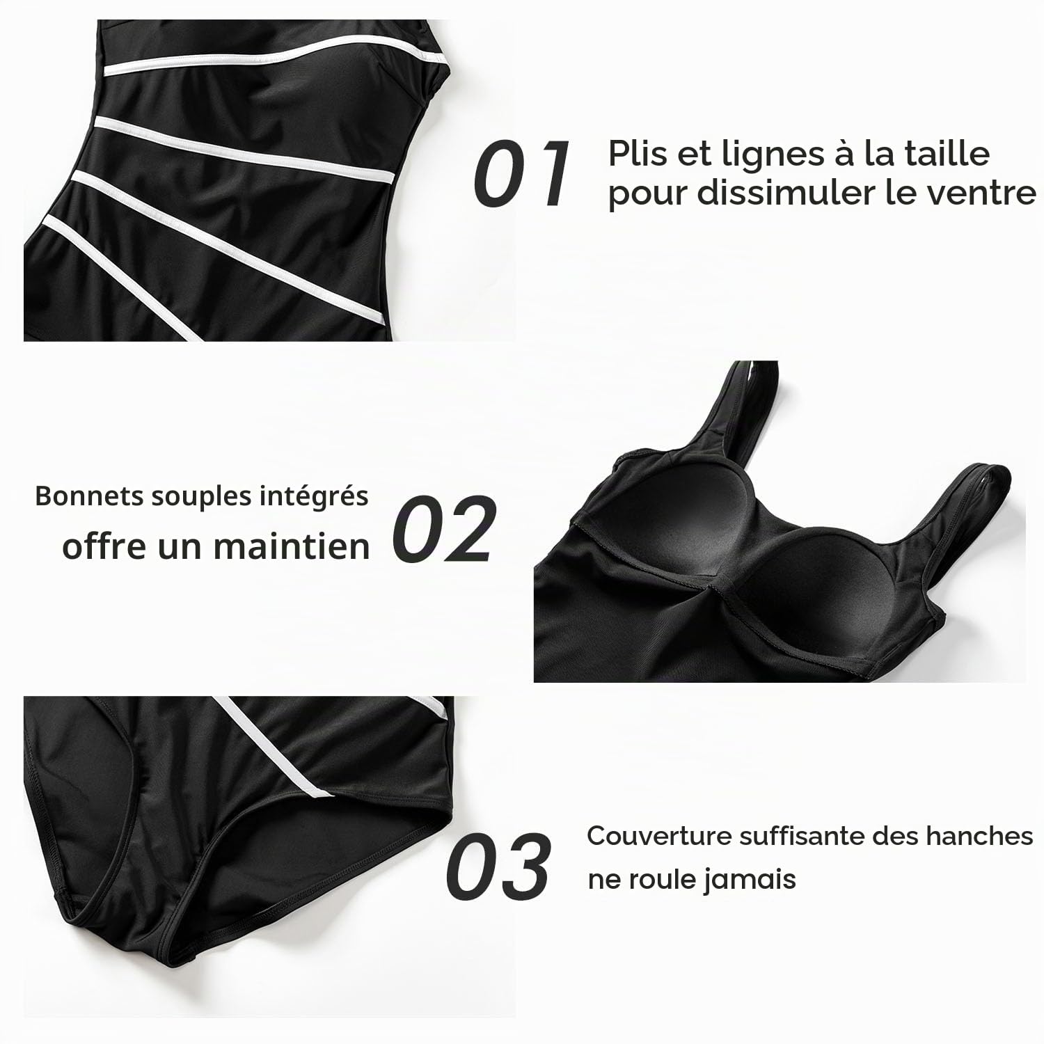 DELIMIRA Maillot de Bain Femme 1 Piece Grande Taille | Gainant , Intégré
