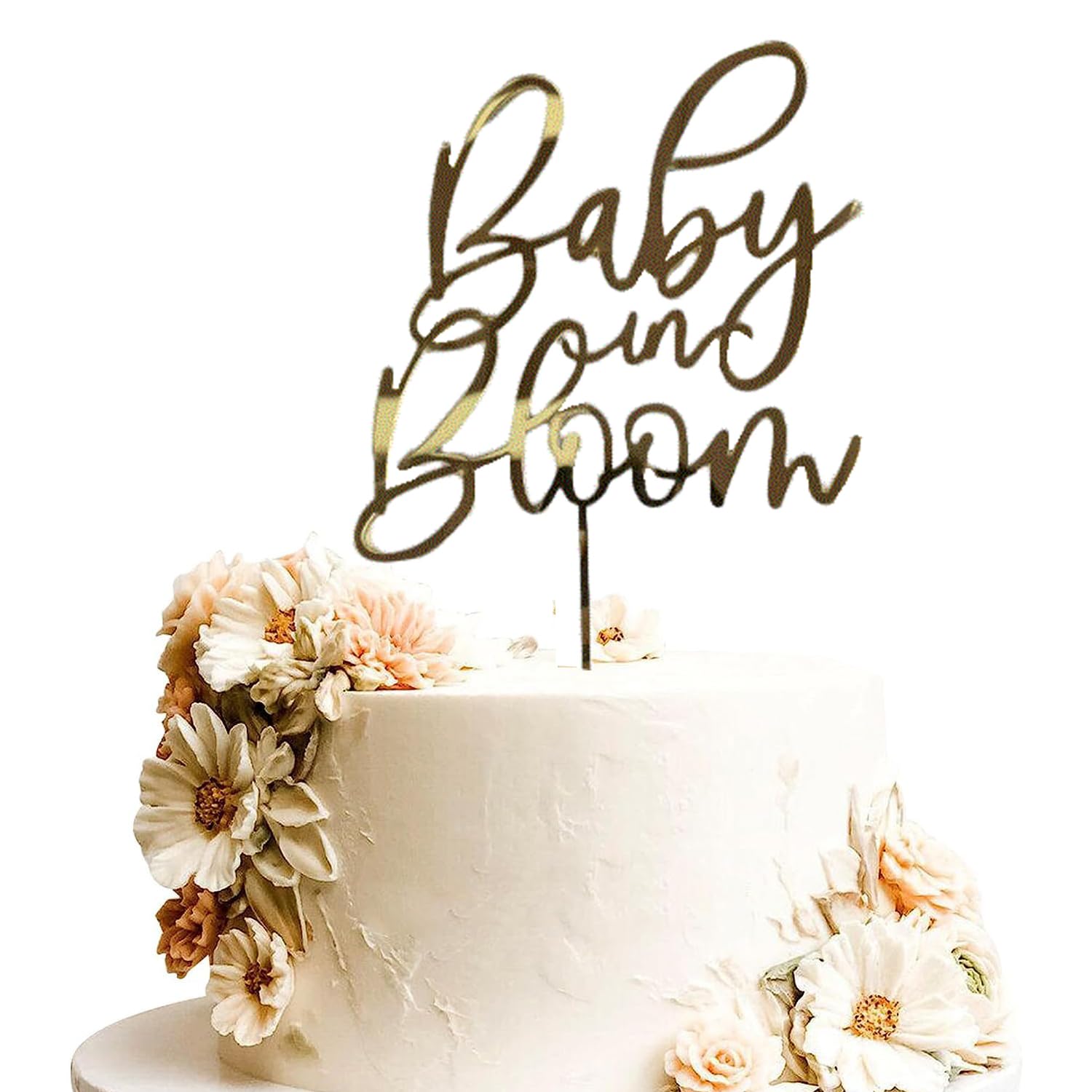 Photo 1 of Baby in Bloom Cake Topper,Gold Acrylic Baby Shower Cake Decorations - First Birthday Cake Topper for Baby Showers and Gender Reveal Party Decorations