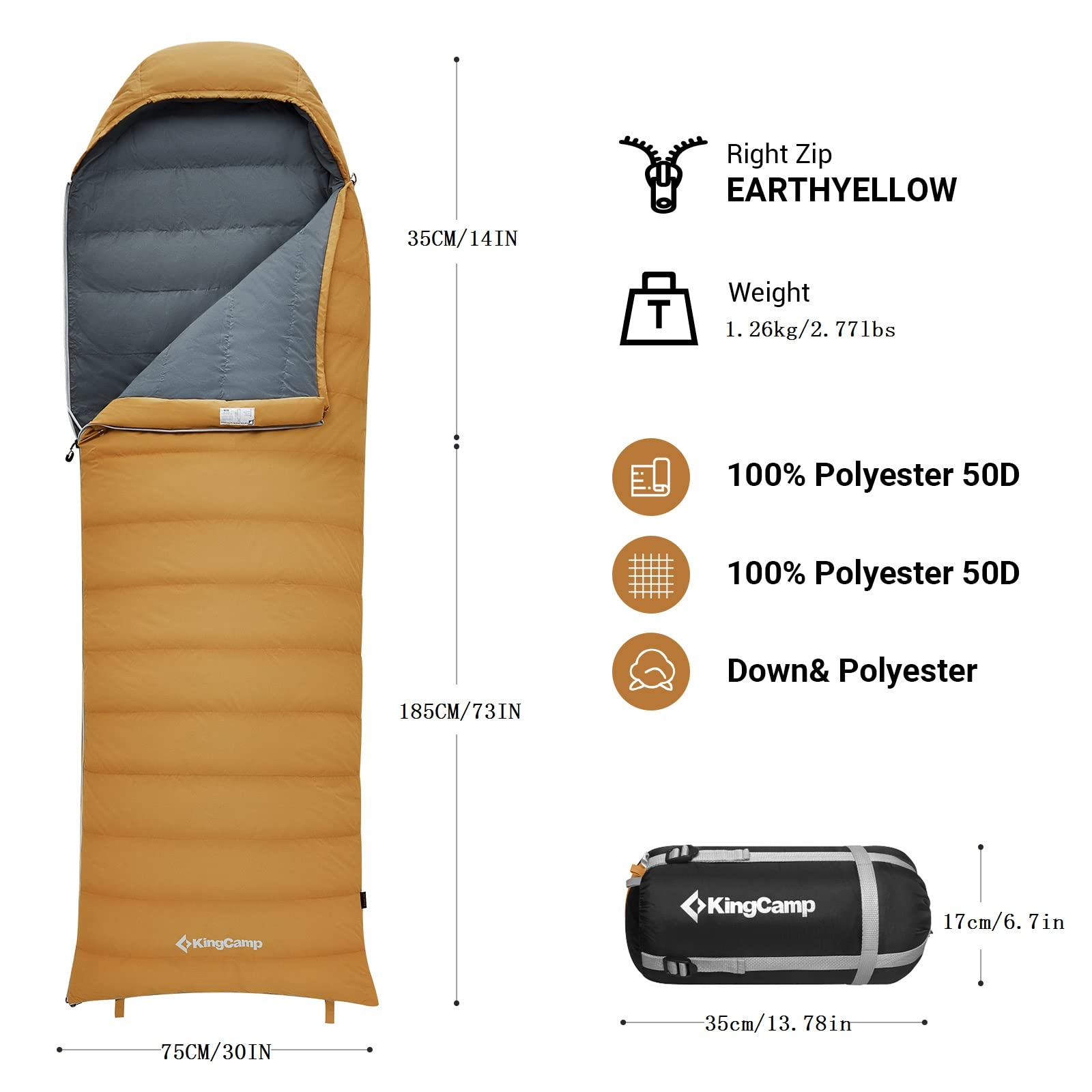 KingCamp Sac De Couchage Adulte Et Enfant 3 Saisons - Ultra Léger, Compact Et Connectable Pour Camping Randonnée Voyage
