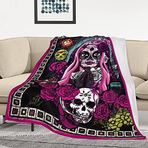 MTJJ Skulls and Flowers Throw Blanket All Season Soft Warm Blankets Fuzzy Flannel Fleece Throws Gifts Blanket for Bed Sofa Couch 60"×50"
