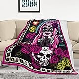 MTJJ Skulls and Flowers Throw Blanket All Season Soft Warm Blankets Fuzzy Flannel Fleece Throws Gift