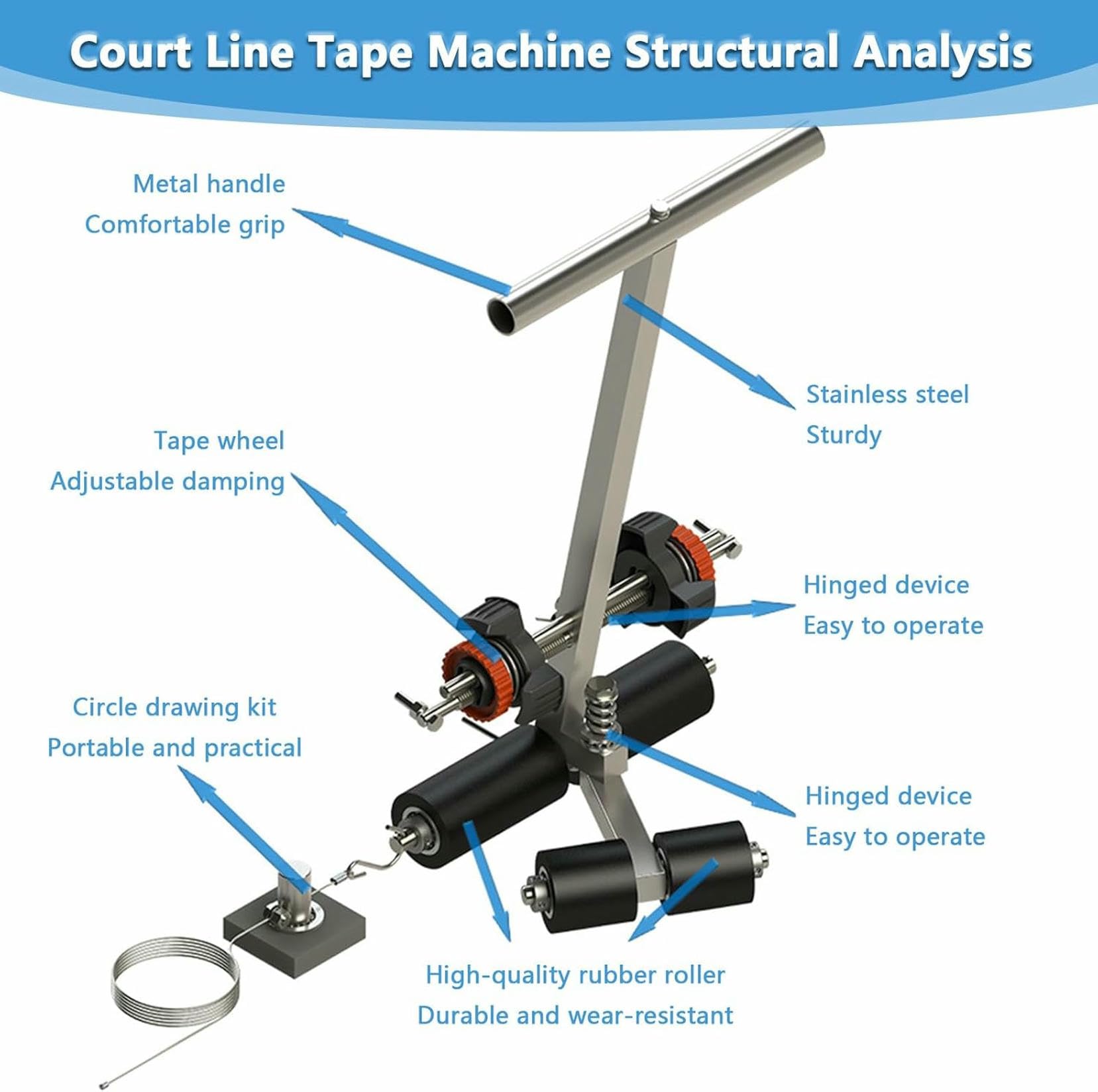 Markierungsmaschine Straßenmarkierungsmaschine, Court Line Tape Lane Applikator with Drawingcircle-Kit, Basketball Court Tool Kit Für Parkplätze, Werkstätten (Lacquería No Incluida)~/