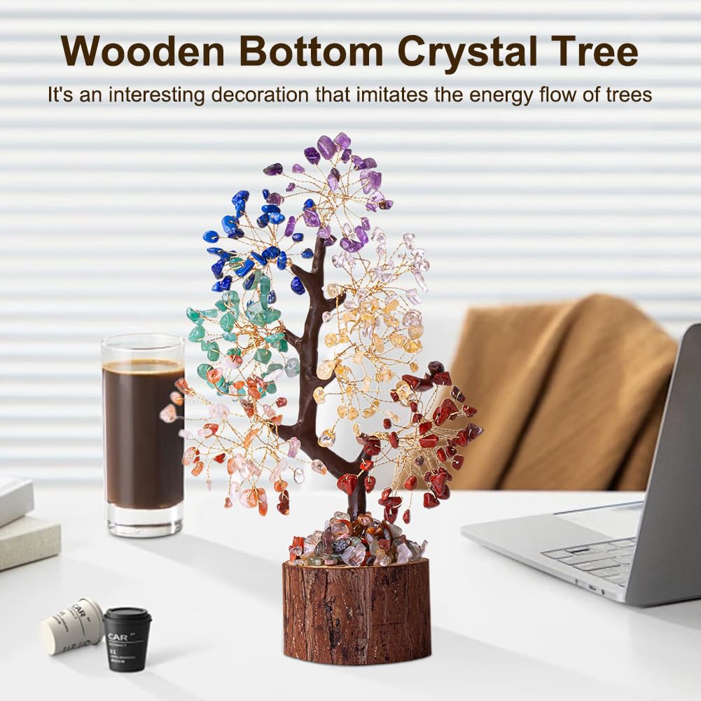 FOGARI Chakra, pietre di cristallo, sette chakra, guarigione naturale Reiki, cristallo bonsai fortuna, albero di denaro per fortuna, cristallo di pietra preziosa, decorazione bonsai, regalo spirituale