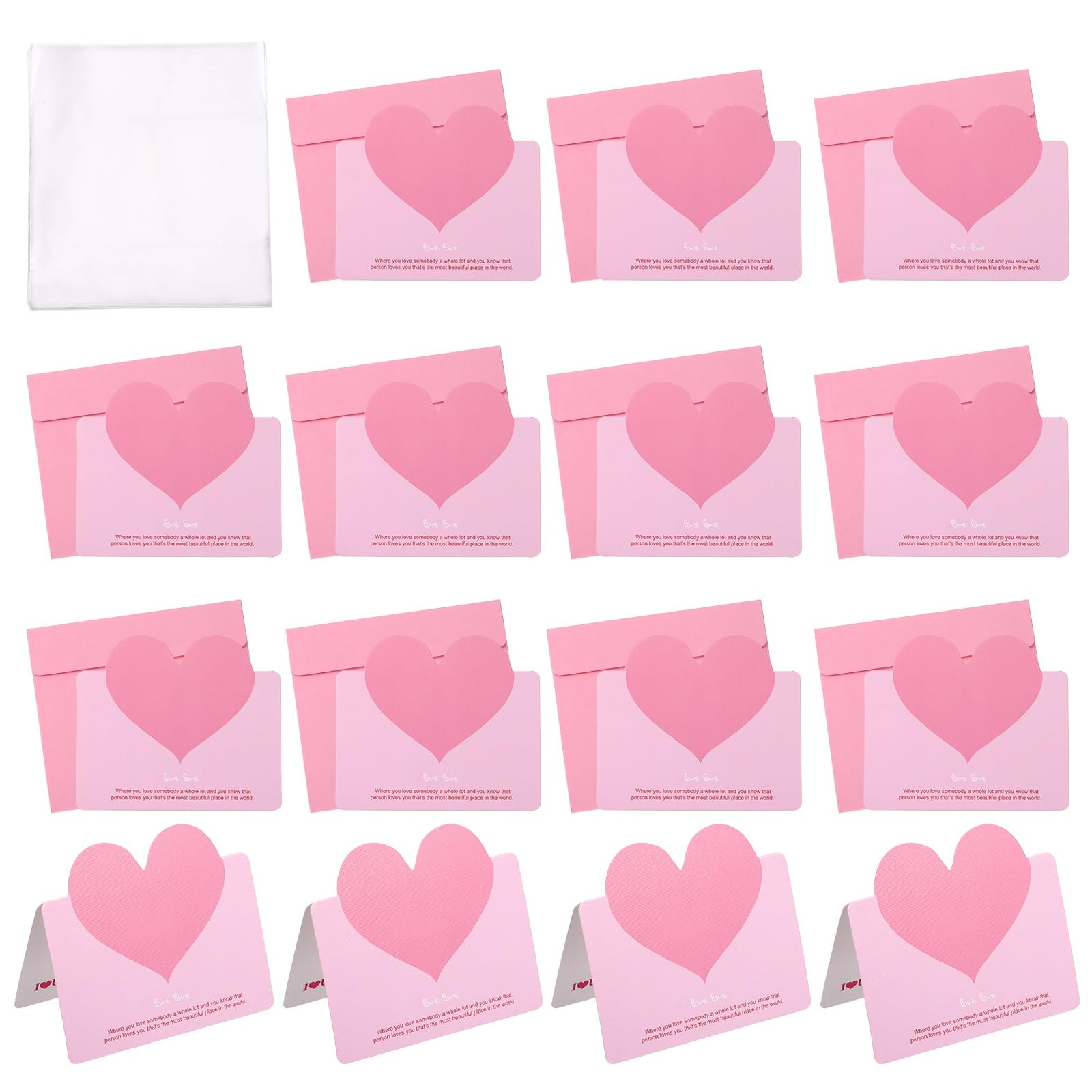 YOKIVE Heart Shaped Greeting Card with Envelope 24 Set, (5.4 x 3.9-Inch, Light Pink/Pink), Foldable Best Wishes Note Card, Great for Friends Anniversary Wedding Party