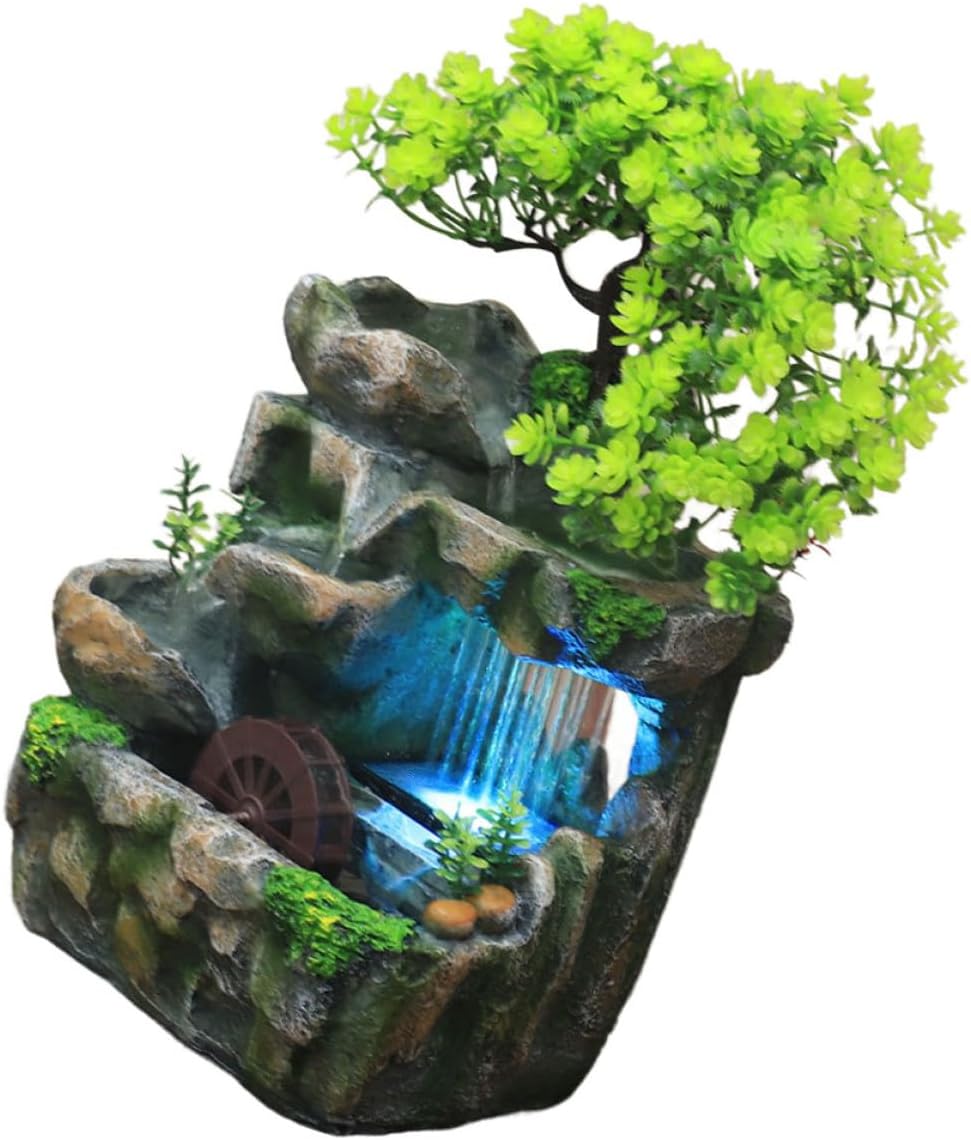 Indoor Tabletop Water Fountain Decoration with Flowing Water Feature Artistic Zen Relaxation Desk Ornament for Home Office Bedroom and Meditation Spaces US Plug