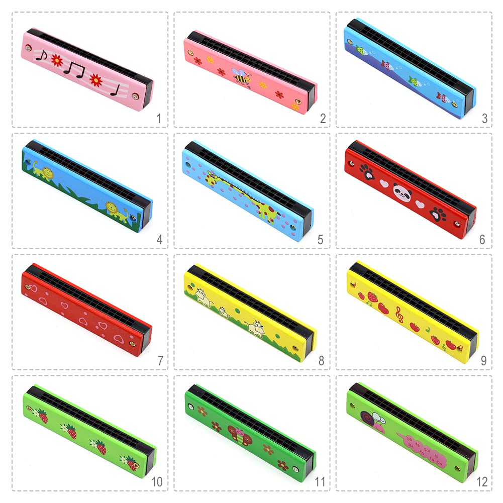 Surakey Cartoon Harmonica 16 Hole Double Row Diatonic Harp Wooden Harmonica Mouth Organ Harp Musical Instrument for Beginner, Adult, Kids, Students, Birthday Gifts (Type 9)