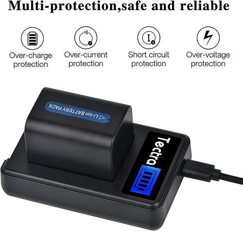 Miniatura 4 de Tectra Paquete de 2 baterías NP-FH70 y cargador USB LCD para Sony NP-FH30, NP-FH50, NP-FH60, NP-FH90 NP-FH100 y Sony HandyCam DCR-DVD650, DCR-HC20,