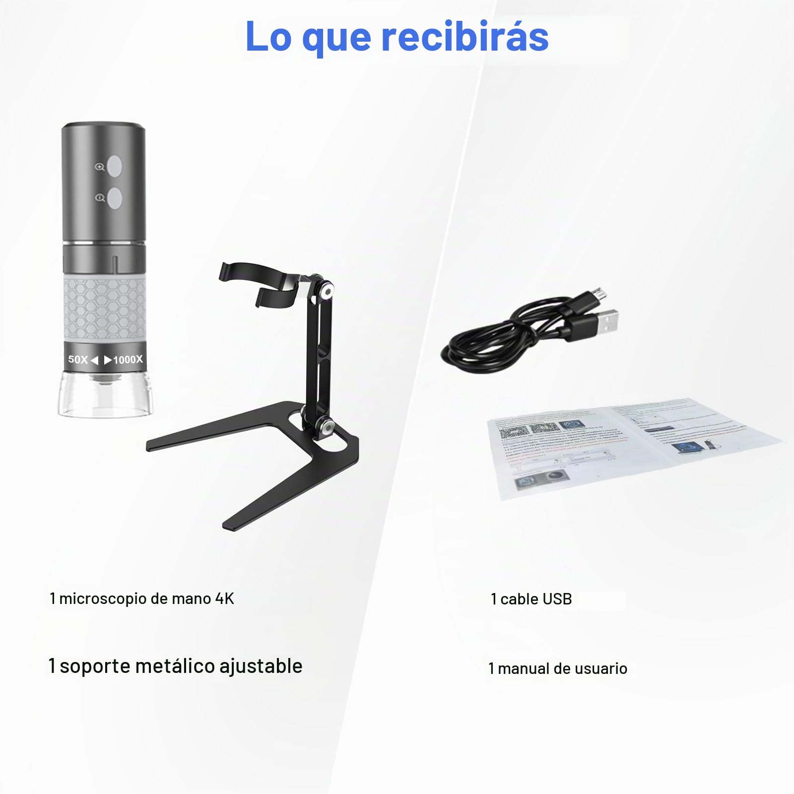 Microscopio Digital WiFi Mostanne, Microscopio Portátil Inalámbrico 4K con Cámara HD y Aumento de 50X-1000X con Soporte Ajustable, Compatible con Teléfonos Inteligentes, iPad, Mac y PC con Windows