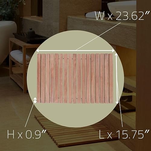 Miniatura 8 de Nordic Style Teak Alfombra de ducha y baño, uso en interiores y exteriores, plataforma de madera antideslizante para sauna, piscina, decoración de