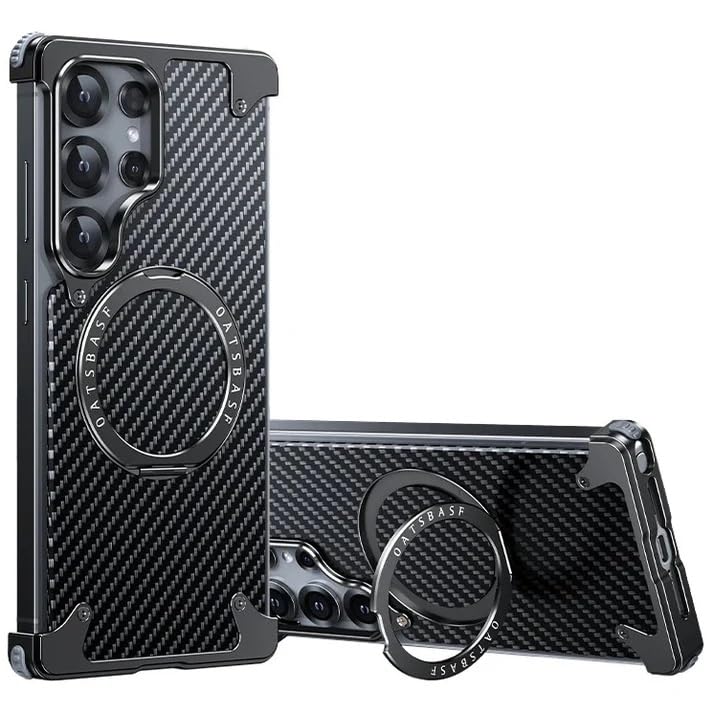Image of Bumper Case with Kickstand for Samsung Galaxy S-Series Ultra Case Compatible with Wireless Charging | Luxury Aluminum Armor (Kevlar - Black, Samsung Galaxy S24 Ultra)
