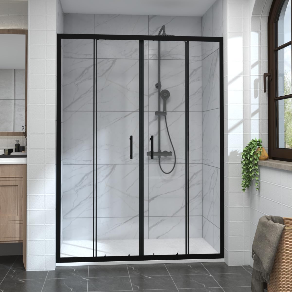 Aquariss 1500mm Black Sliding Shower Door Enclosure