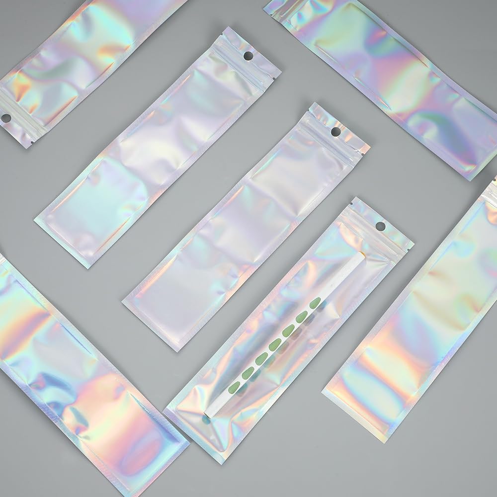 Upstore 100 Pcs Reusable Holographic Aluminum Foil Zipper Storage Bags for Pen Jewelry - Image 4