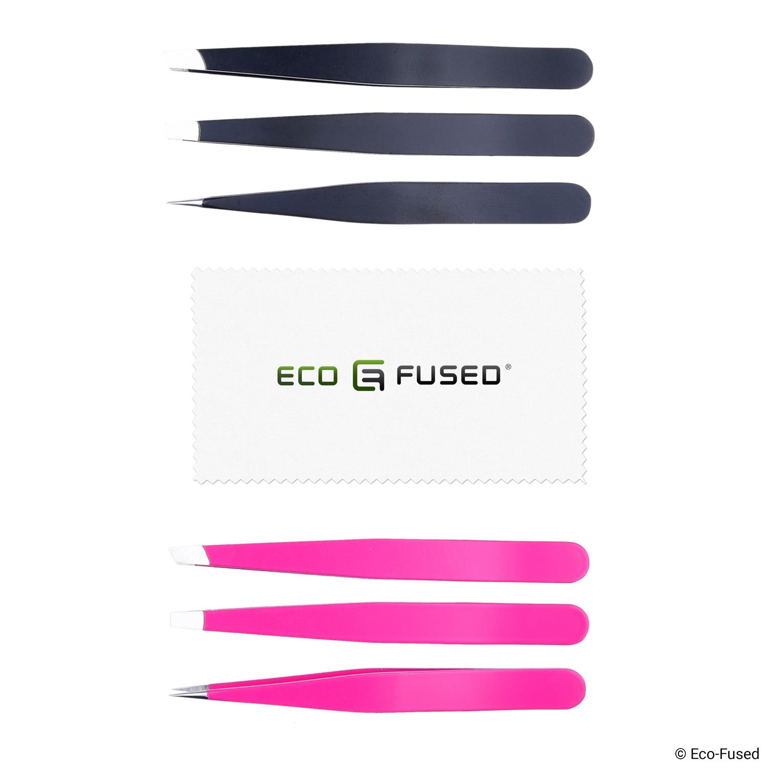 Tweezers - 2 Sets - Slant/Pointed/Flat - High Precision - Pluck Eyebrows, Apply Fake Eyelashes, Remove Facial/Body/Ingrown Hair - Essential Beauty & Personal Care Tool - Pink and Black