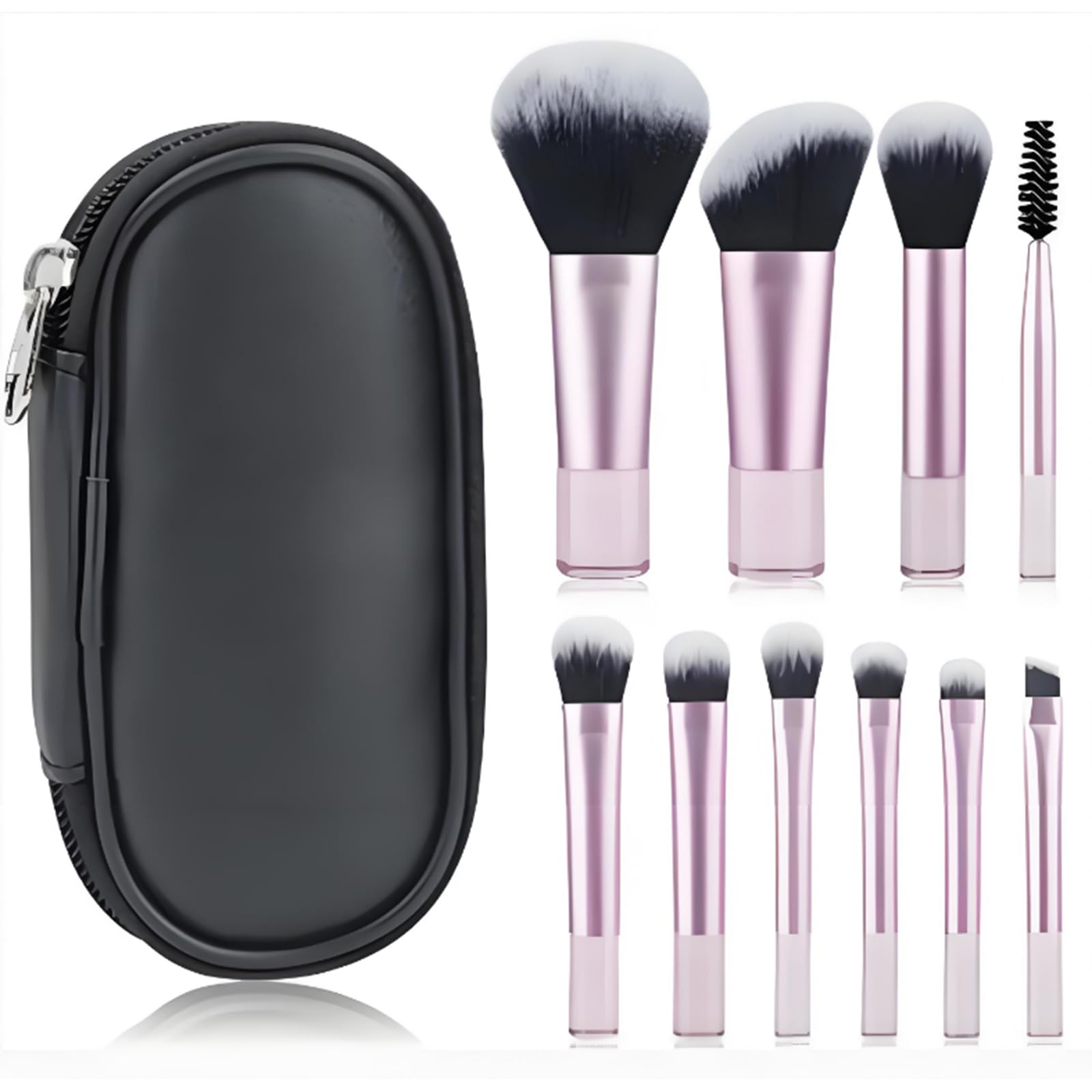 10-Piece Pink Makeup Brush Set including Black Travel Case