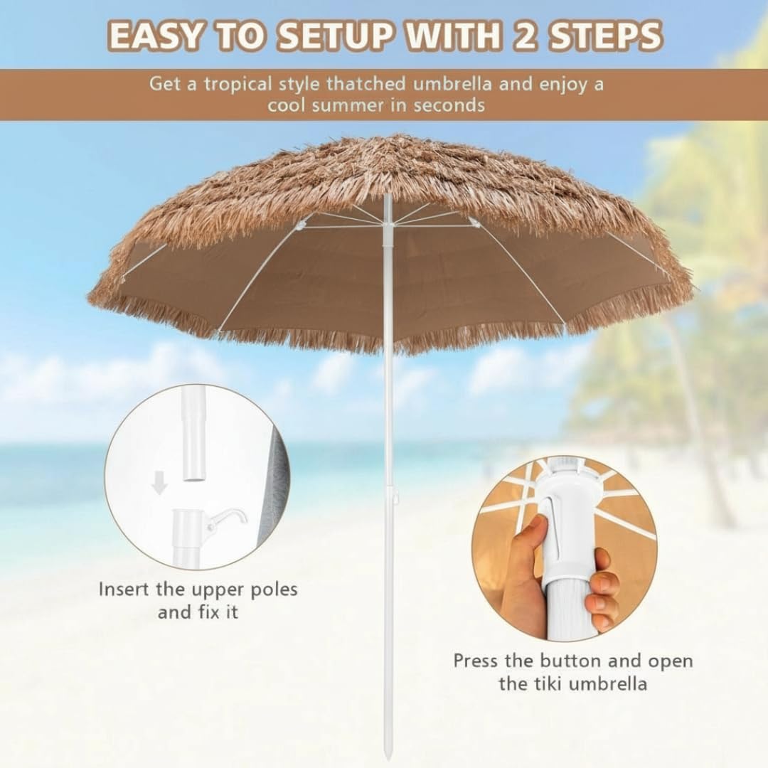 space panda Havana Straw-Roof Outdoor Patio Umbrella for Garden, Beachside, and Café – Sunshade Parasol, Durable Waterproof Canopy for Summer Relaxation, Home and Commercial Use, Easy Installation, Stylish Design 1