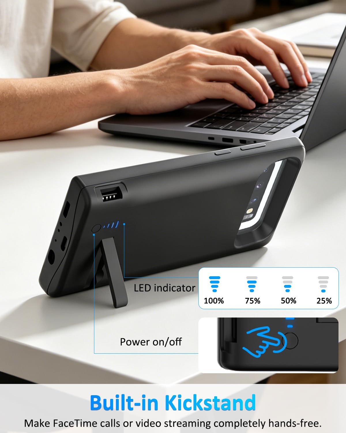 Coque de protection pour Samsung Galaxy S10 - 6000 mAh - Fin et rechargeable - Étui de chargement de batterie de secours - Coque de protection portable pour Samsung Galaxy S10 - Noir