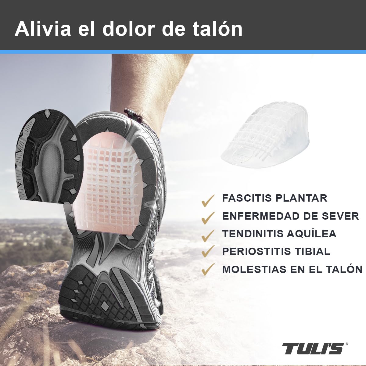 Tuli's Heavy Duty Gel Heel Cups – Taloneras de Gel – Inserto para la Absorción de Impactos, la Fascitis Plantar, Enfermedad de Sever y el Alivio de Dolores de Talón, 1 Par, Pequeño