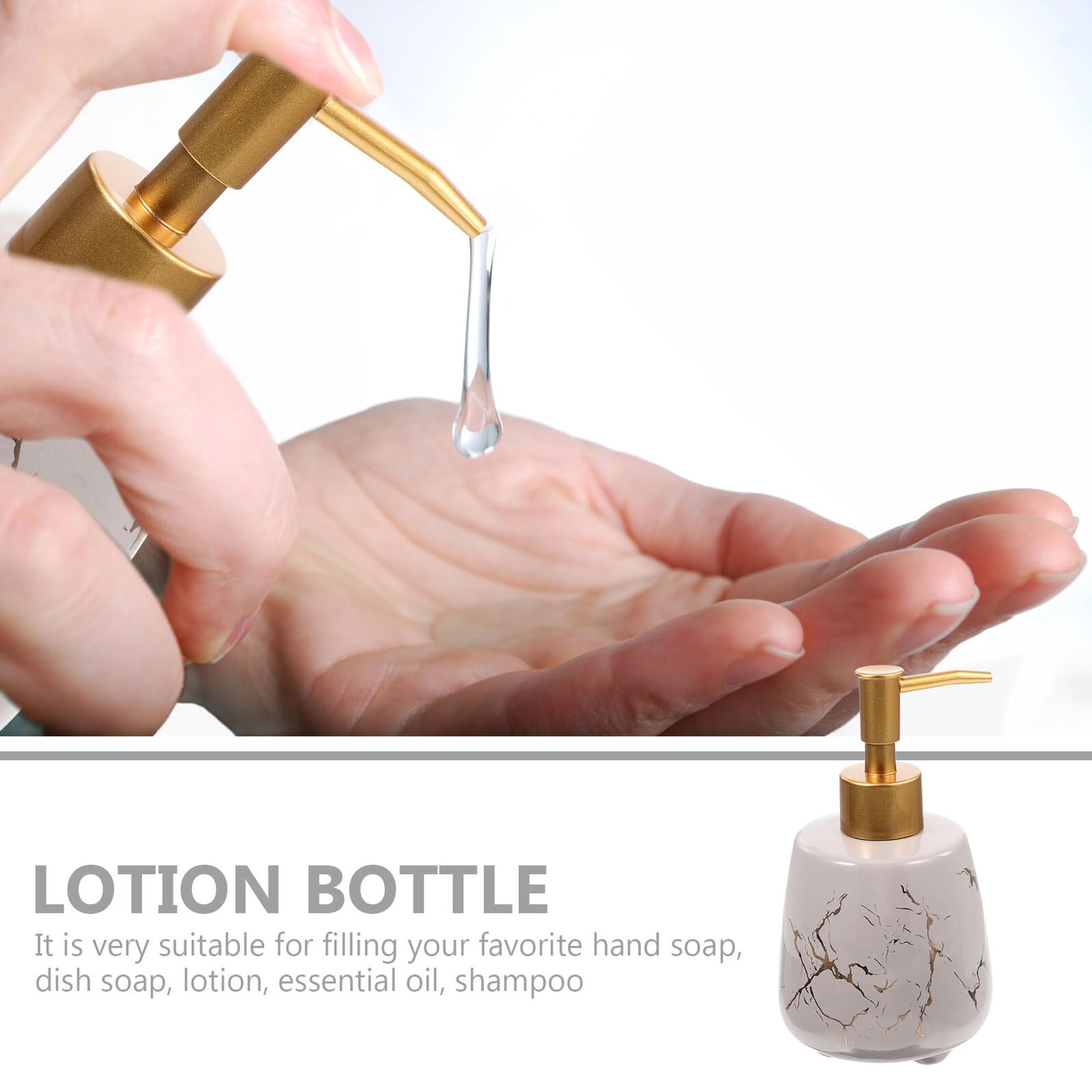 Dispenser di Sapone in Ceramica Ricaricabile Pompa a Pressione Bottiglia per Lozione da Bagno e Cucina Design Grigio Marmo Resistente alla Rottura per Uso Domestico e Regali