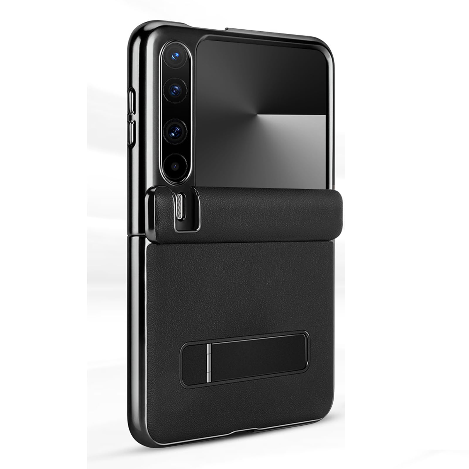 FDUJINH Leather Case for Huawei Pura X, Slim Electroplated Luxury Cover Folding Holder Kickstand Anti-Fall Protective Shell,Black,Pura X