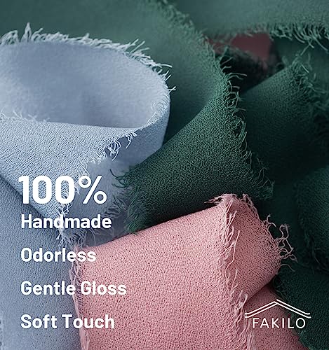 FAKILO Chiffon Ribbon With Handmade Fringe, Dusty Blue 4 Rolls 1'' X 5 Yd, 20 Yd Silk for Wedding Invitations Bridal Bouquets - Image 4