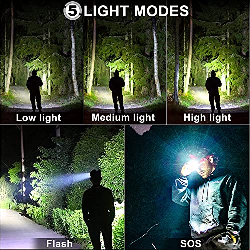 Aikertec-Rechargeable-LED-Headlamp-100000-Lumen-Super-Bright-Head-Lamp-Flashlight-with-5-Lighting-Modes-IPX6-Waterproof-Zoomable-Headlamp-for-Camping-Hiking-Fishing-Biking-Running-2-Pack