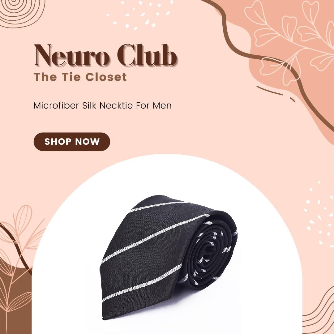 NEUROCLUB Tie for Men Micro Silk Necktie Formal/Casual Necktie For Men Black White - Image 5 thumbnail