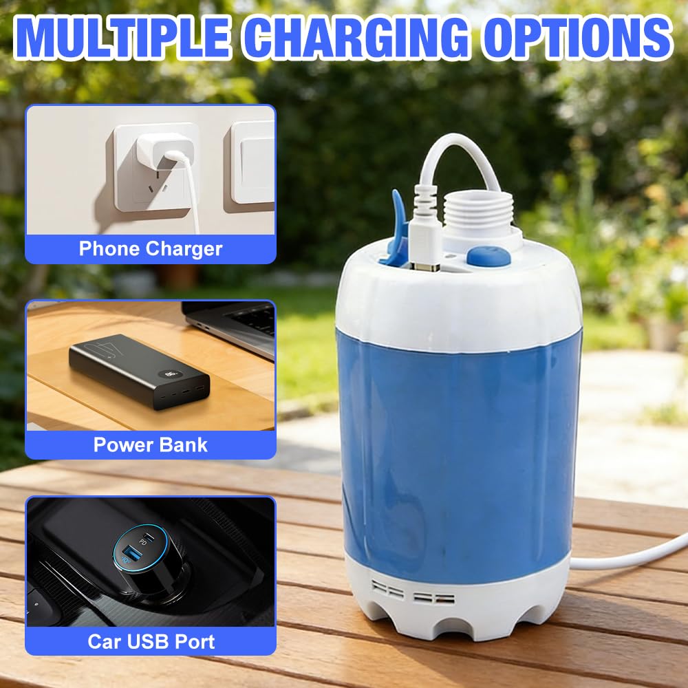 Ducha de camping con bomba, ducha de camping con bomba, ducha de camping portátil con 5000 mAh, manguera de 2 m, carga USB, ducha portátil eléctrica para jardín, viajes, lavado de mascotas