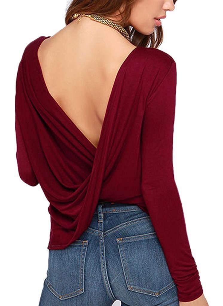 Women's Drape Open Back Loose Tops Blouse Shirt R S