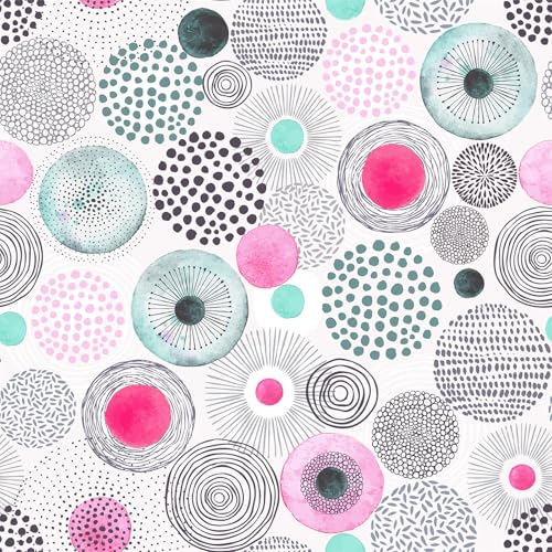 VEELIKE Papier Peint Géométrique Bohème Papier Peint Graphique Cercles Rose et Gris Papiers Peints Geometrique Abstrait 44,5 cm x 300 cm Rouleau Adhesif...