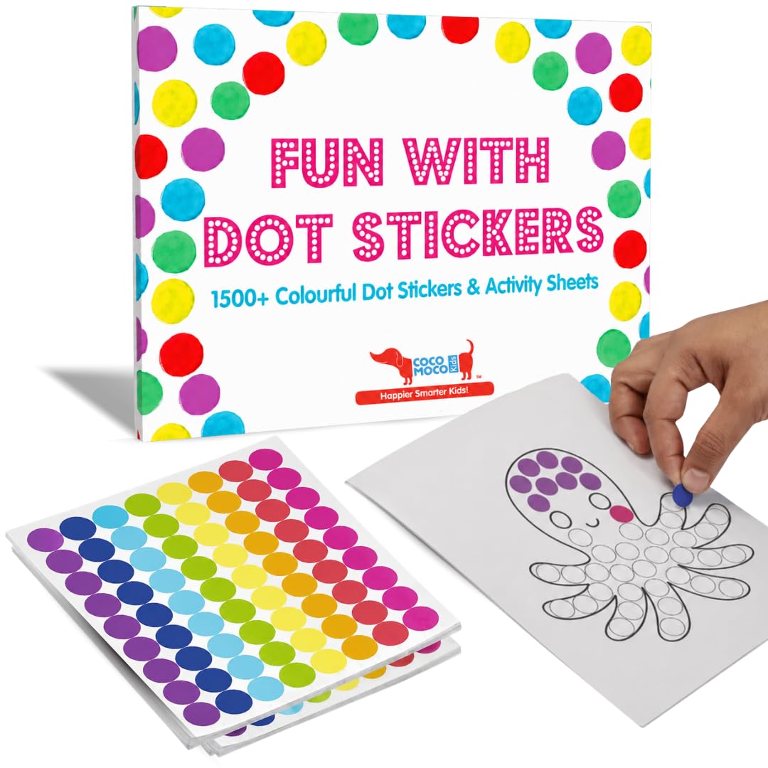 CocoMoco Kids Premium Dot Stickers for Kids with 123, ABC and Animals Sticker Book -2000+ Round Stickers Fun Craft Supplies for Girls, Journaling, Labelling, Organising (Single Pack)-image-14