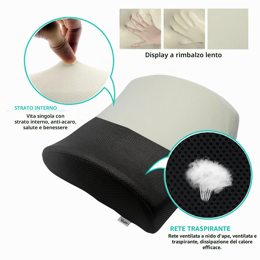 Cuscino Lombare Memory Foam Sostegno Lombare Cuscini, Sostegno Ergonomico per la Schiena, per la Casa, Ufficio, Auto