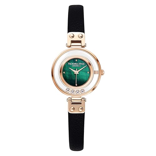 Small Dial Ladies Watches, Green Face Black Womens Leather Watches