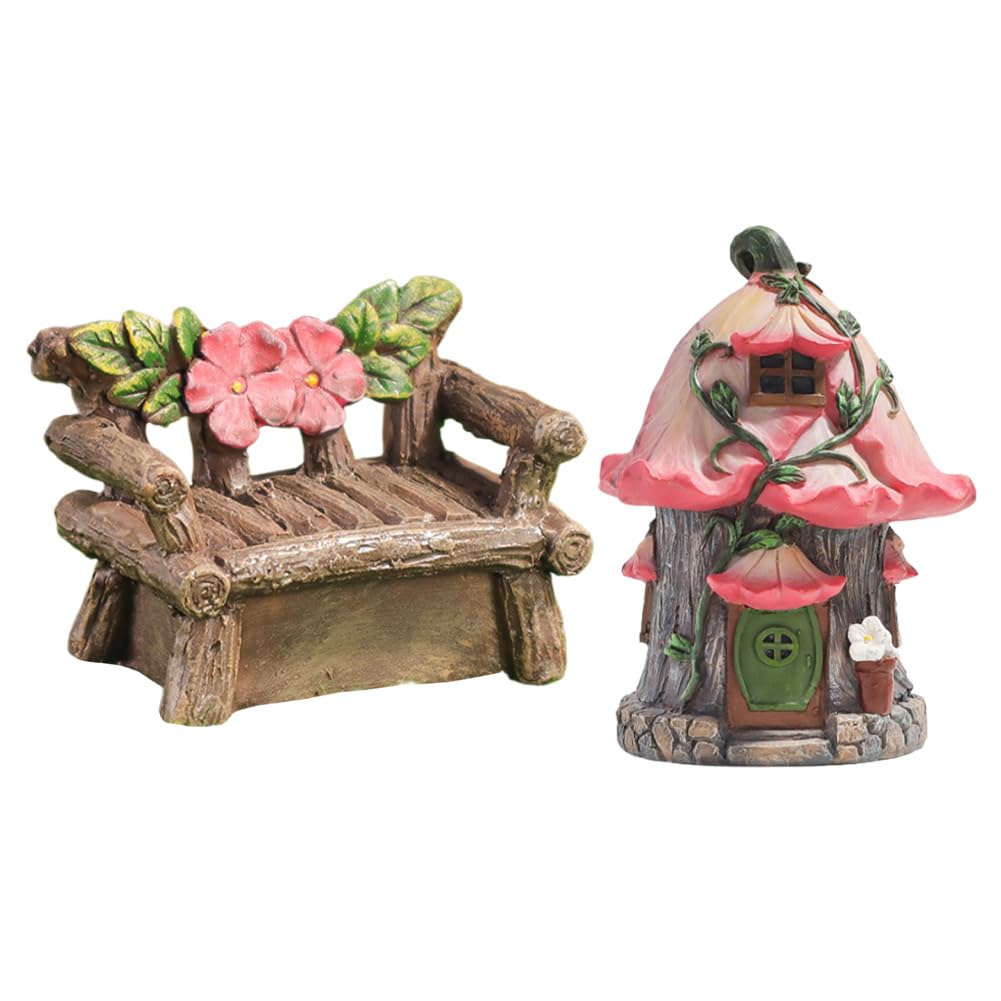 Fiorky Fairy Garden Kit, Miniature Fairy House Kit Garden Accessories, Adorable Fairy House & Chair Resin Garden Statue for Garden Decoration Patio Lawn Balcony Yard