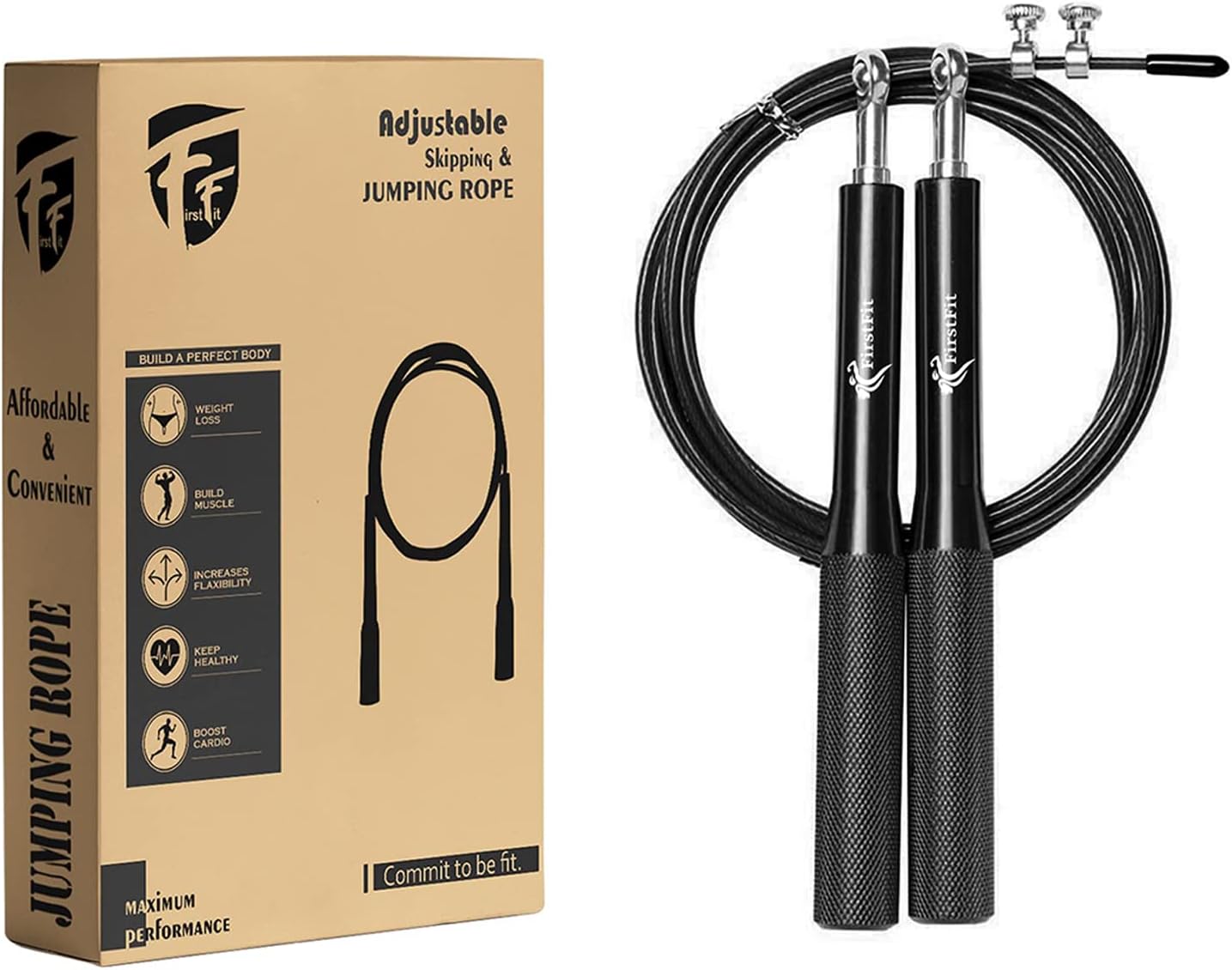 FirstFit Metallic Handle Skipping Rope with Adjustable Length, Jump Rope with Ball Bearings & Anti-skid Handles for Men, Women, Kids, Girls for Speed Training, Endurance Training & Fitness-Multicolor