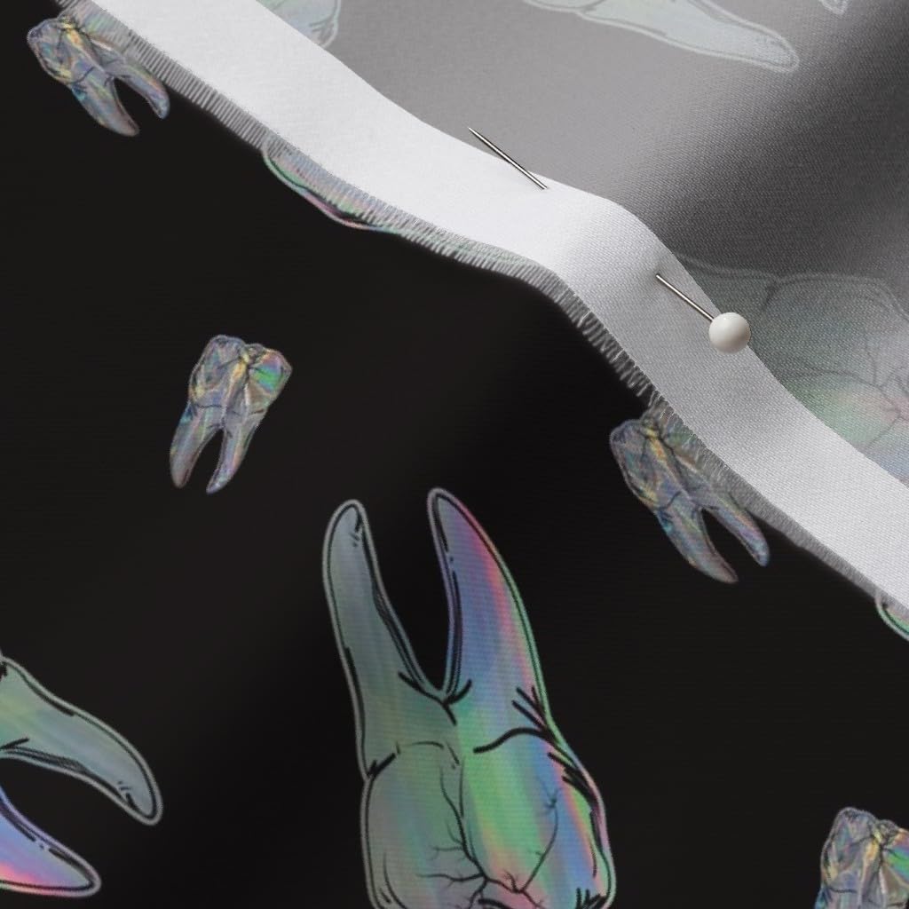 Spoonflower Fabric - Black Tooth Dental Anatomy Teeth Body Rockabilly Decor Kids Goth Printed on Organic Cotton Sateen Fabric by The Yard - Sewing Quilting Apparel Home Decor