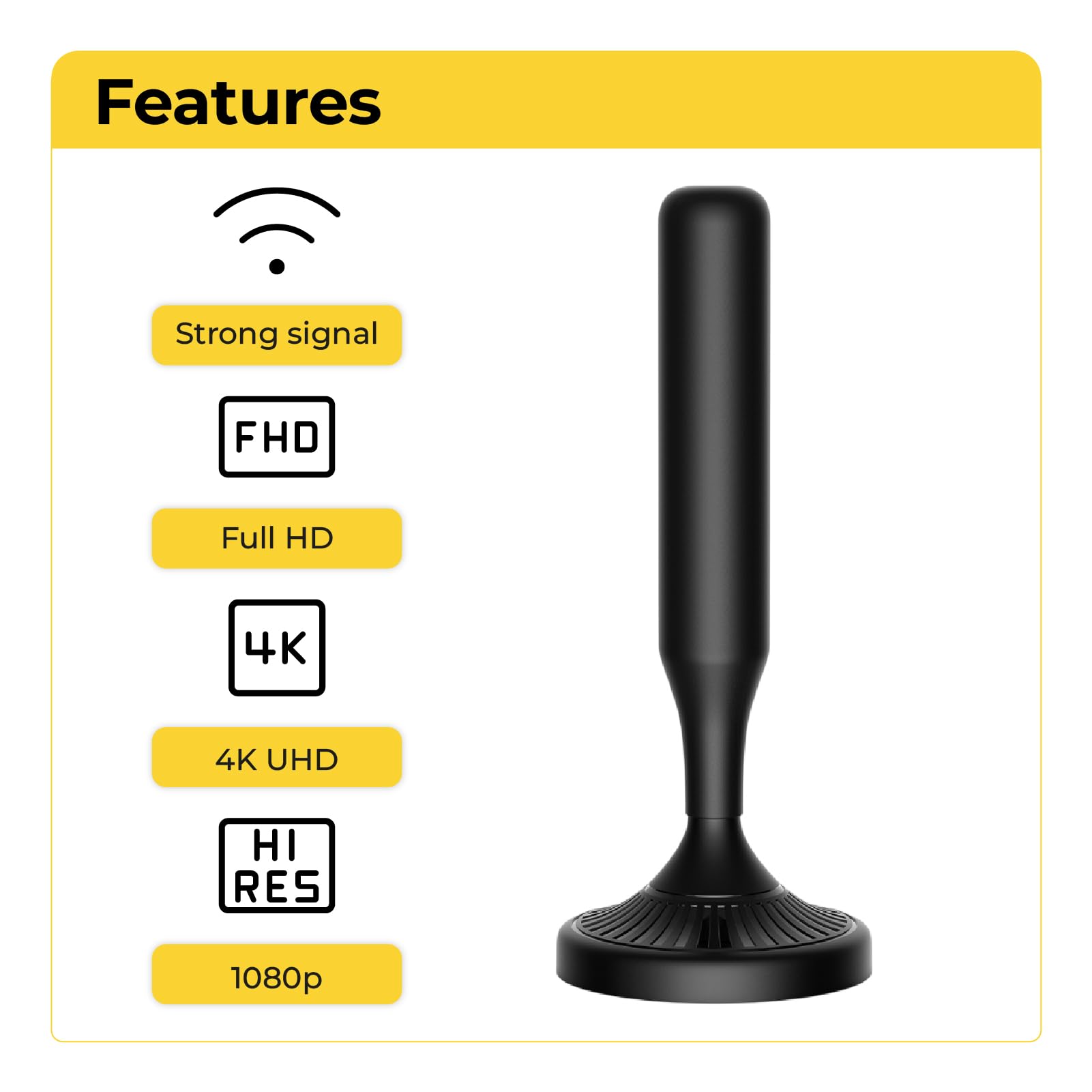 Key4less Antenne TV d'intérieur pour Smart TV - Antenne HDTV numérique avec base magnétique, amplificateur de signal amplifié, réception longue portée à 360° pour les chaînes locales, prend en charge