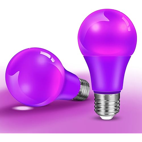 Purple Light Bulb 9W (60W Equivalent) E26 Base, LED Colored Light Bulbs for Halloween Christmas Party Holiday Lighting 2-Pack