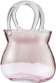 Glass Purse Vase for Flowers,Clear Glass Bag Vase with Handles and Bubbles,Unique Handbag Flower Vase Purse Fish Bowl,Unique Decorative Vases for Centerpieces Wedding Table DecorationsPinks