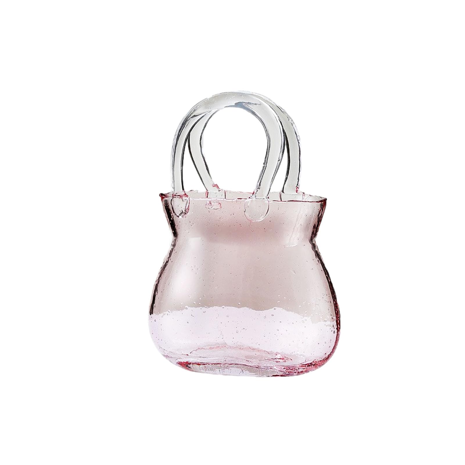 Blanketswarm Glass Bag Vase for Flowers,Hand Blown Clear Vase with Bubbles in It,Bag Glass Vase with Handles,Cute Clear Glass Flower Vases for Floral Arrangement Centerpiece Home Decor(Pink)