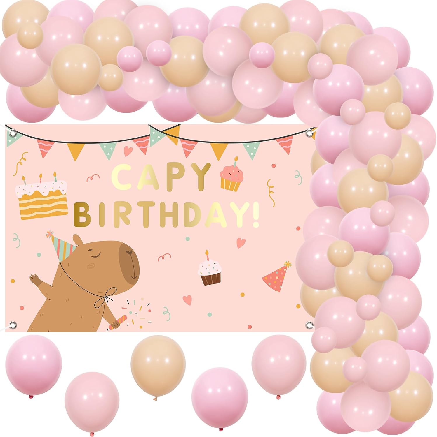 Cheereveal Capybara Birthday Party Decorations, Cute Cartoon Capybara Capy Birthday Backdrop Balloon Garland Kit, Animals Themed Party Background Supplies for Girls