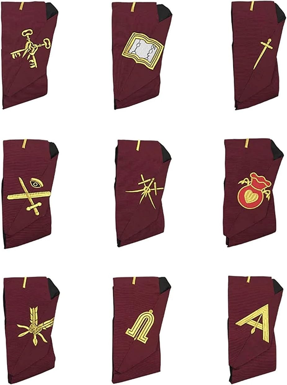 Bricks Masons Masonic Blue Lodge 14th Degree Collars- Set of 9 collars Machine Embroidered