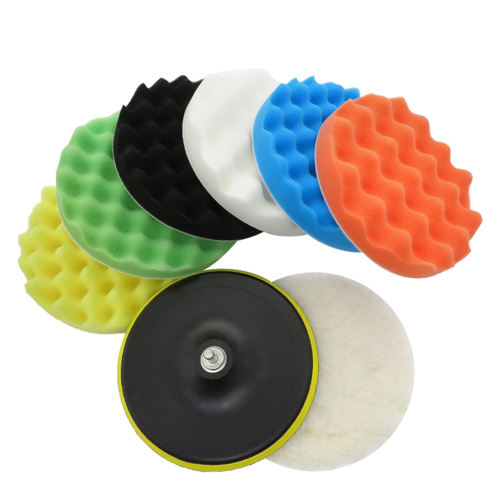 Juego de almohadillas de esponja amortiguadora de 7 pulgadas, 9 Uds., Kit de almohadillas de pulido de coche de lana, encerado automático con adaptador de taladro M14 for herramientas de limp