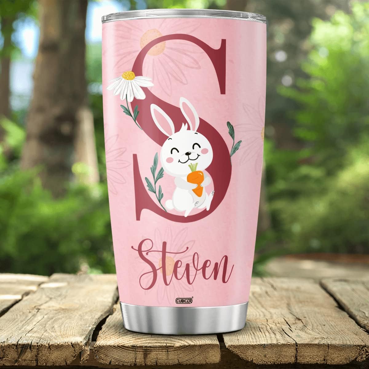 CUBICER Personalized Initial Coffee Tumbler Rabbit Travel Mug With Lid Cute Sea Animal Insulated Mug For Women Girls Kids Teen Letter Double Wall Stainless Steel Drinks Wine Cups