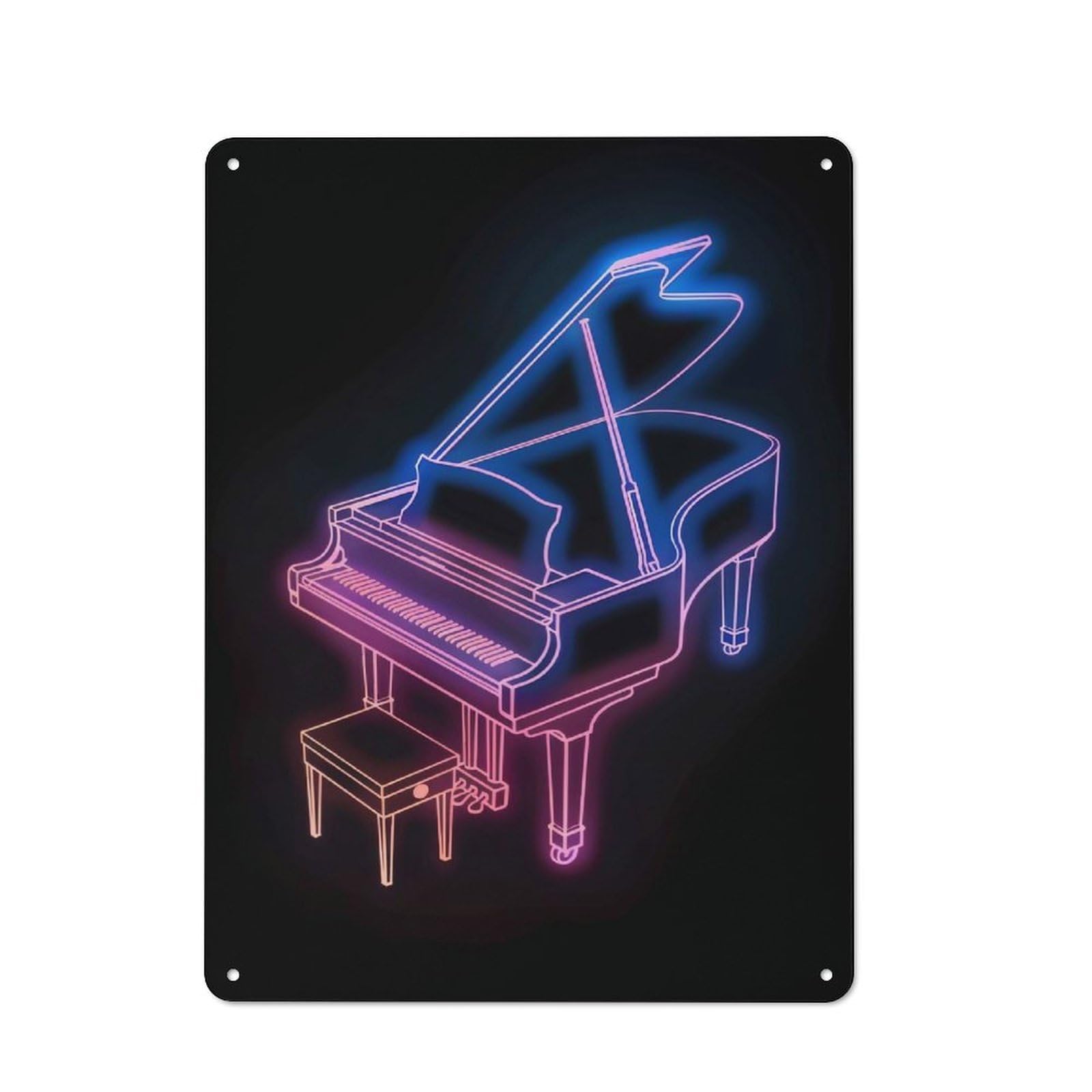 Junmoney Piano Music Neon Vintage Tin Sign 40X30cm With For Home Office Or Studio, For Home Office Decor Fans