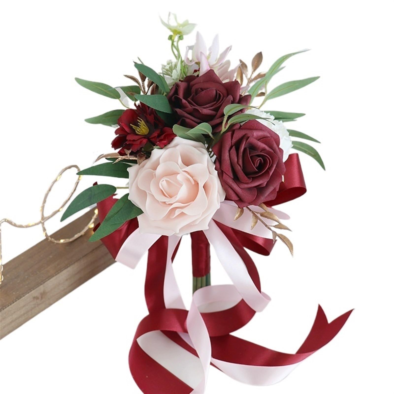 ZGCrumphant Artificial Wedding Bouquet Bride Bridesmaid Bouquets 7 inch Artificial Rose Flower Tossing Bouquet for Fall Wedding Ceremony Decor(Color3)