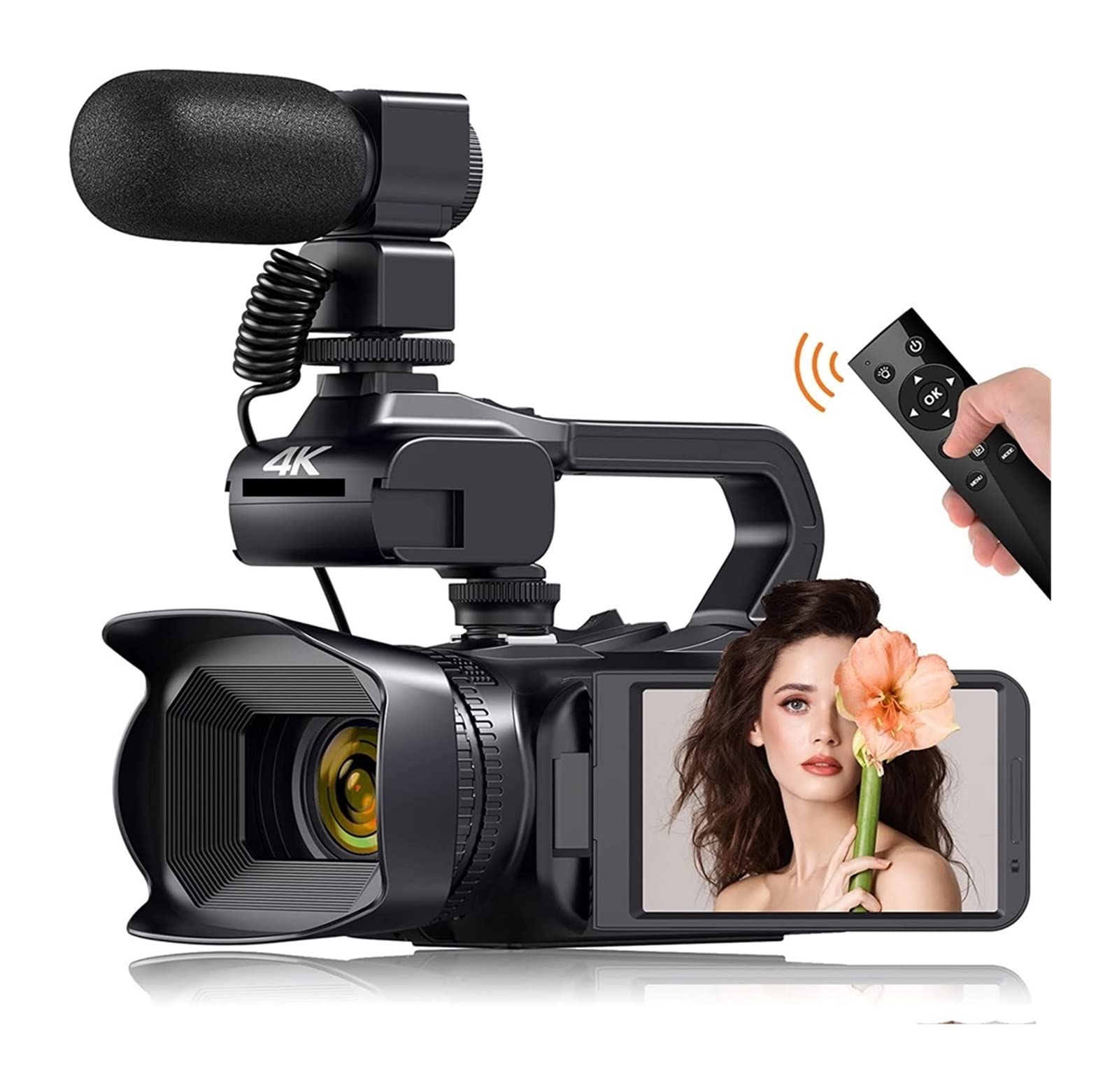 Videocamera Telecamera Videocamera Vintage Full 4K 60FPS for Streaming Live Vlog 18X 64MP AF Registratore Digitale Ruota Schermo(with 32G SD Card,with Microphone)