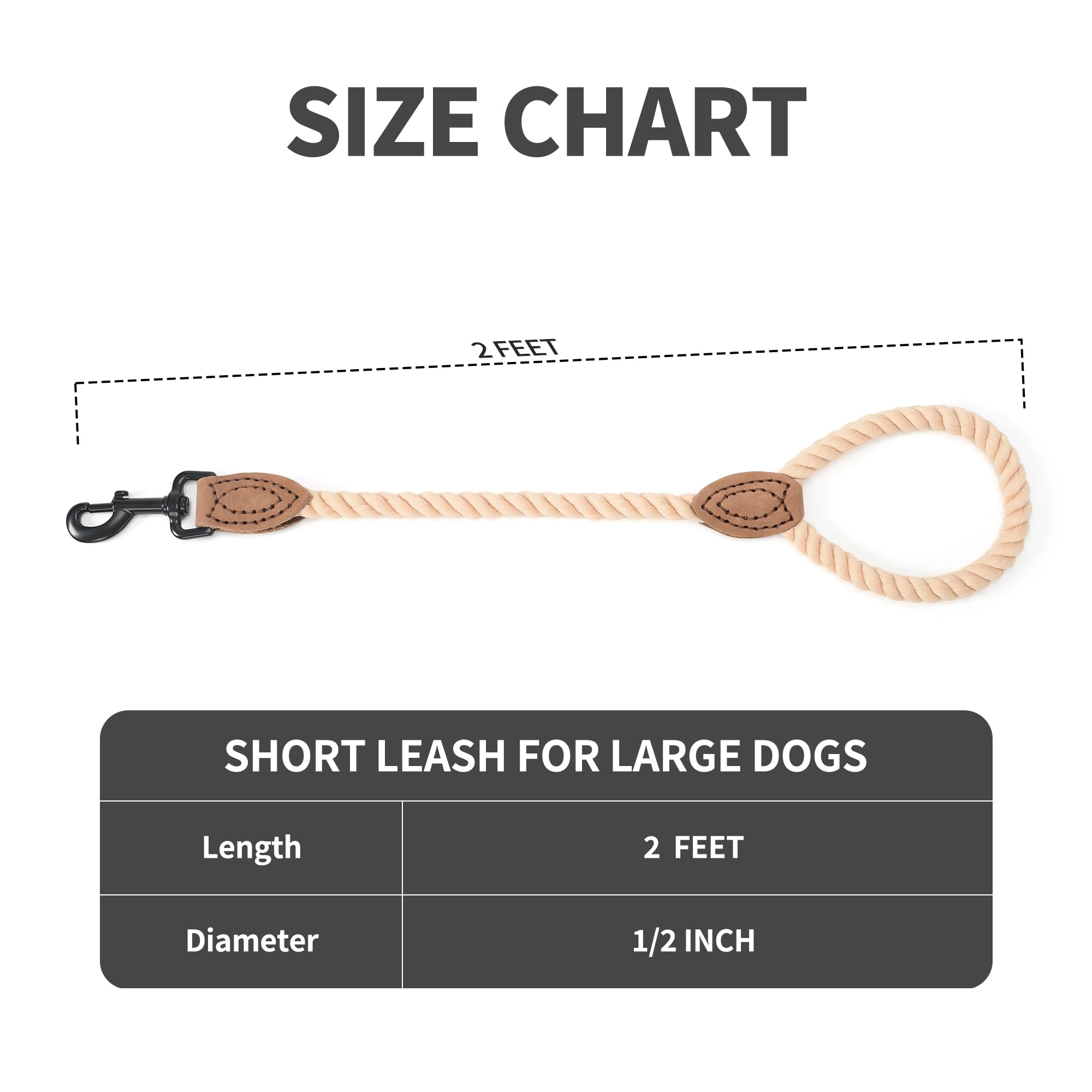 Mile High Life Short Dog Leash, Short Cotton Leash-Light Brown, 18 Inch-1/2" - Image 4