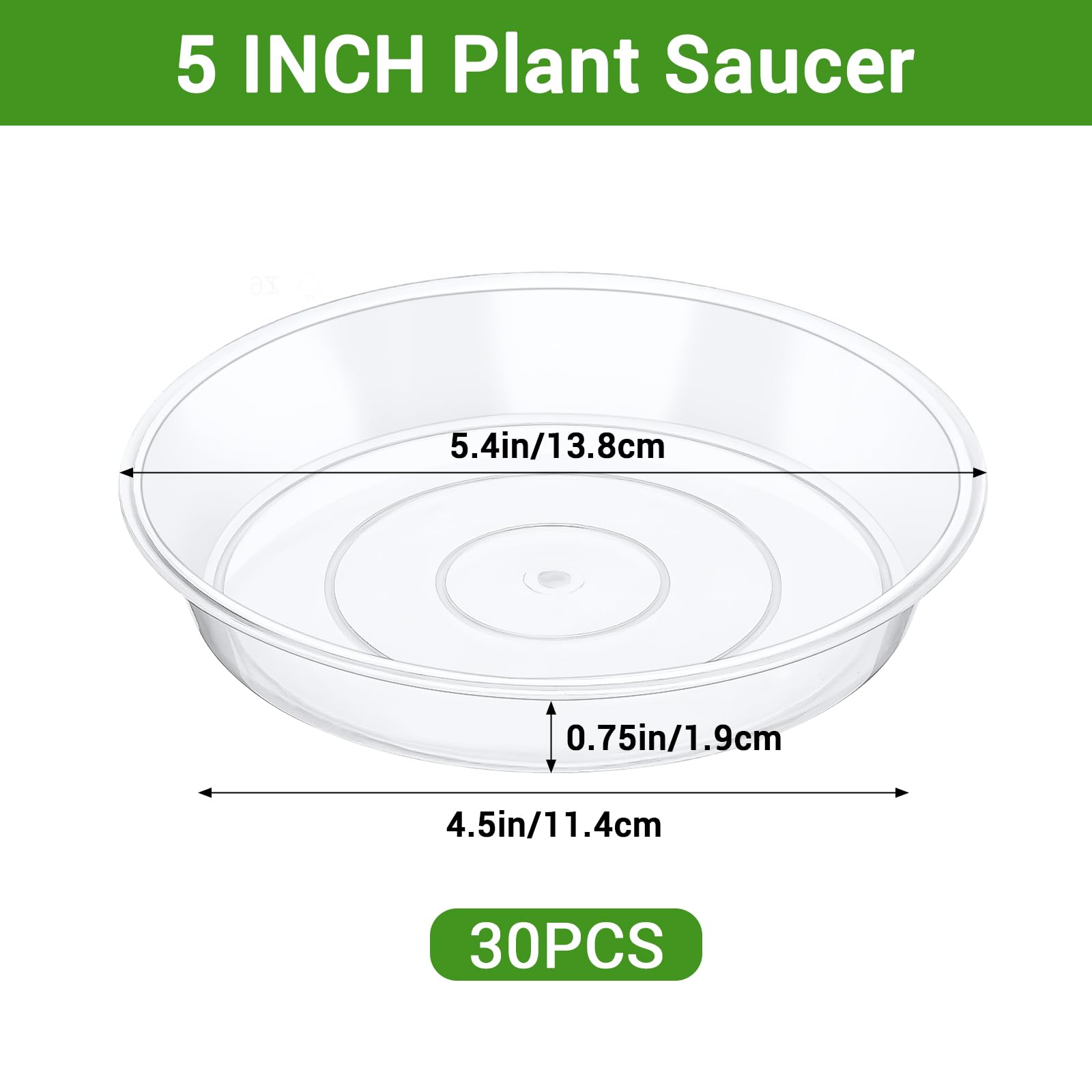 GREANER 30 paquetes de platillos transparentes para plantas, bandejas de plástico de 5 pulgadas para plantas, bandejas de goteo resistentes para plantas en maceta, bandejas sin agujeros para plantas